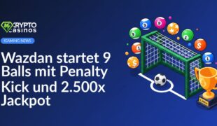 Buntes Spielautomaten-Display mit neun Bällen, einem Fußball und Jackpot-Anzeige mit 2.500x Multiplikator.