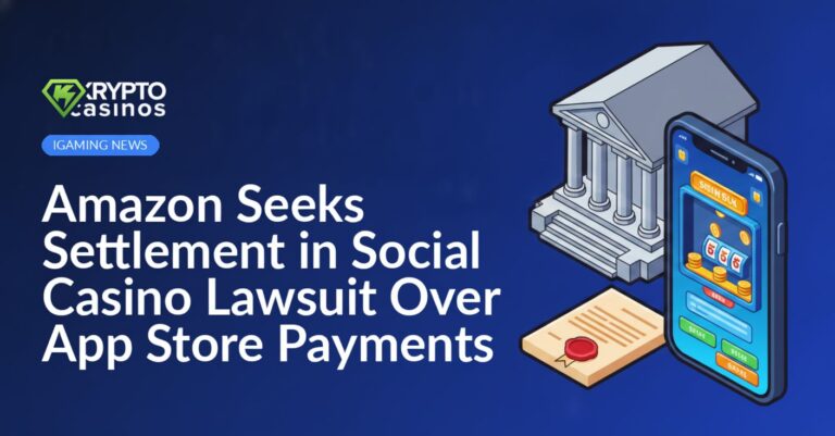 Smartphone displaying coin game, courthouse building in background, stamped legal document beside it on wooden surface
