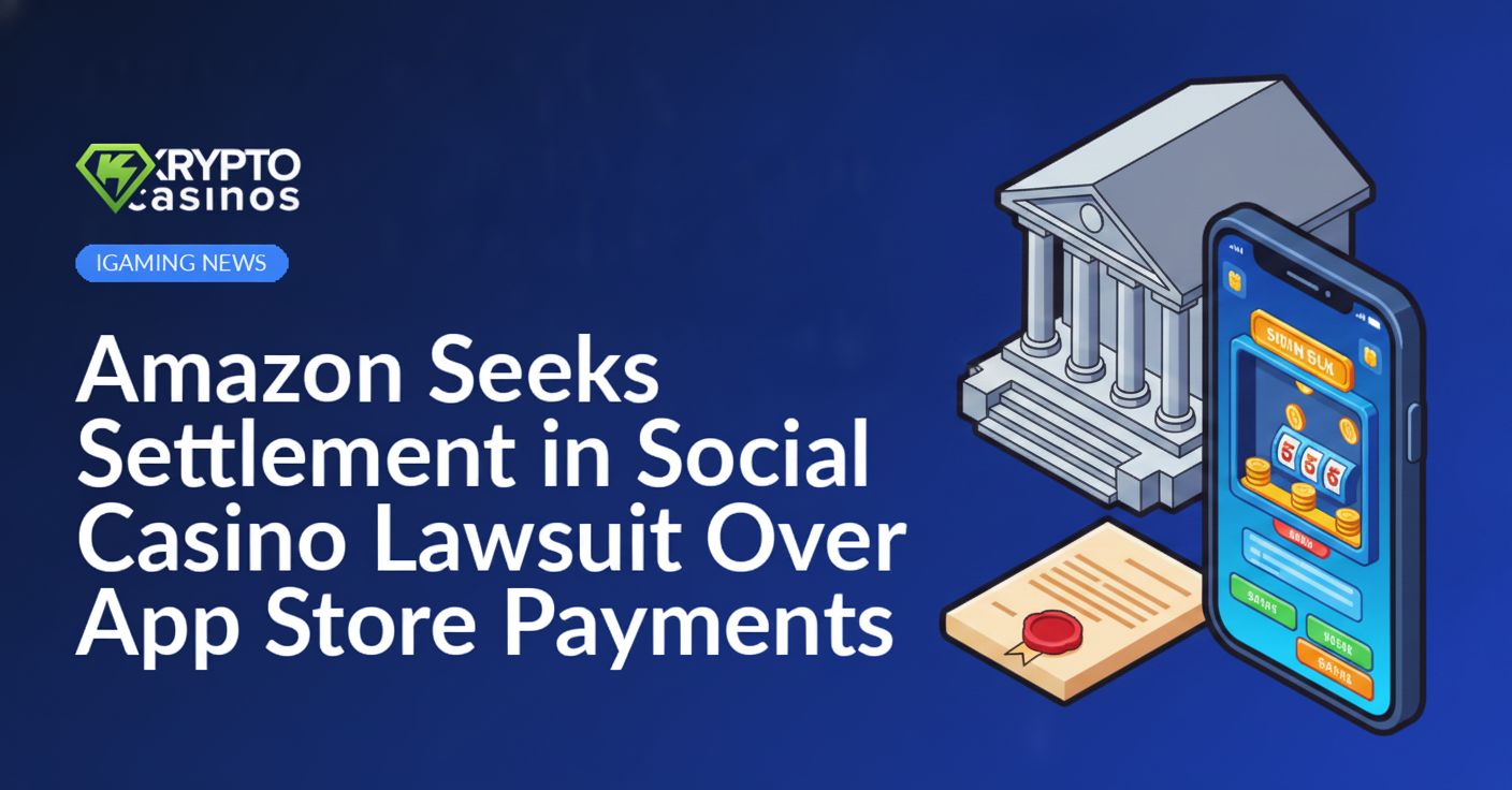 Smartphone displaying coin game, courthouse building in background, stamped legal document beside it on wooden surface