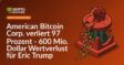 Porträt von Eric Trump vor Bitcoin-Symbol und fallendem Aktienkurs in Rot auf dunklem Hintergrund