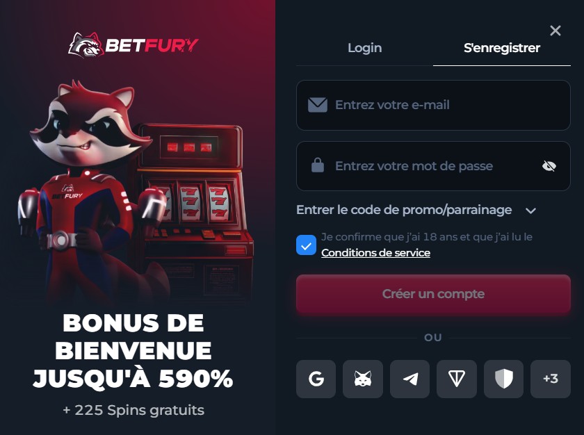 Le formulaire d'inscription du casino BetFury