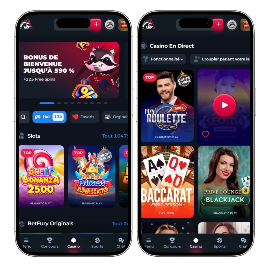 Capture d'écran de la version mobile du casino BetFury