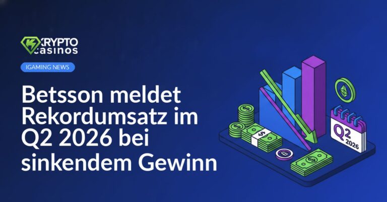 Betsson-Logo vor Diagramm mit steigenden Balken und fallendem Gewinnpfeil in Blau- und Rottönen.