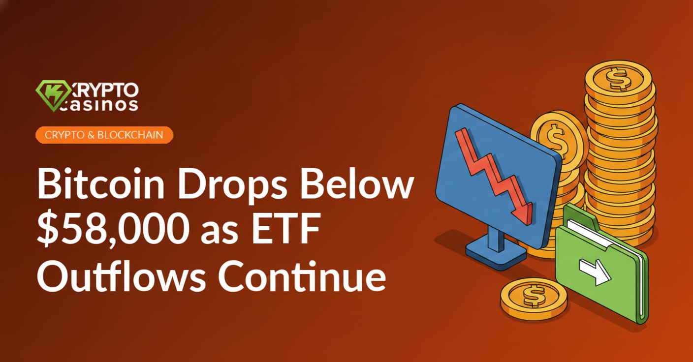 Falling red line chart on screen, tipping stack of gold coins, investment fund folder with outward arrow on blue background.