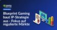 Zertifikat mit Siegel, Desktop-Monitor mit Spielcontroller-Symbol und ansteigendem Balkendiagramm auf weißem Hintergrund