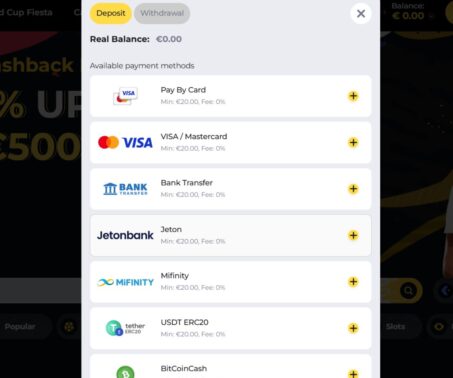 how-to screenshot showing payment methods at Boomerang casino