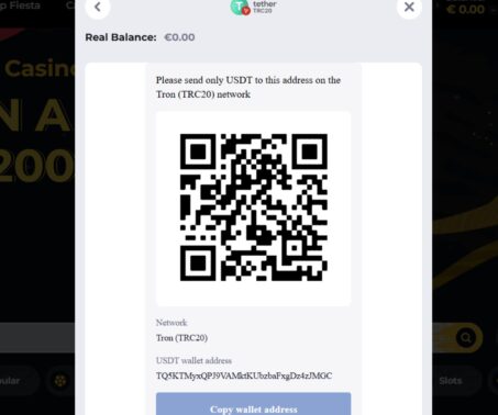 how to screenshot showing USDT wallet address at Boomerang casino