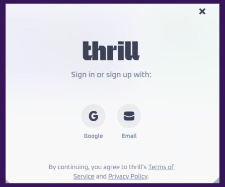 Das Bild zeigt, wie man sich bei Thrill Ch registriert