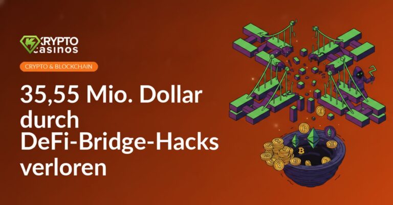 Digitale Geldbrücke zwischen zwei Computern mit roten Warnzeichen und fallenden Dollarzeichen vor dunklem Hintergrund