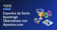 Logo von Esportes da Sorte neben dem Logo von Apostou.com auf blauem Hintergrund mit weißen Akzenten
