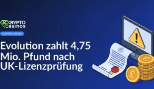 Stapel Pfundmünzen neben versiegeltem Vertrag und Computermonitor mit Warnsymbol auf blauem Hintergrund