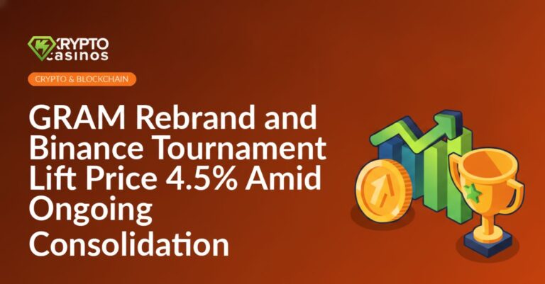 Gold coin with upward green arrow, price chart with highlighted range, and a trophy cup on a dark background.