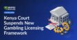 Courthouse building behind an official document with a red barrier symbol and a broken gear mechanism illustration.