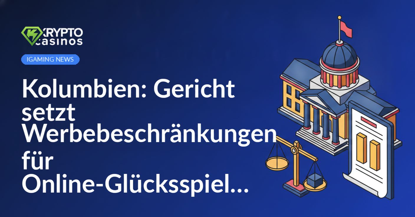 Regierungsgebäude mit kolumbianischer Flagge, juristisches Dokument mit Pause-Symbol und schiefe Waage auf blauem Hintergrund