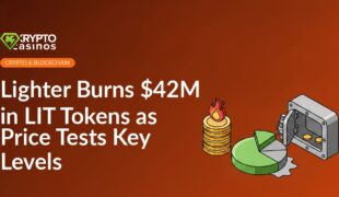 Stack of gold coins with small flame icon, shrinking red pie chart slice, and open vault containing few coins.