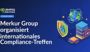 Schild mit digitalem Schloss, vernetzter Globus und Serverrack mit KI-Mikrochip auf blauem Hintergrund.