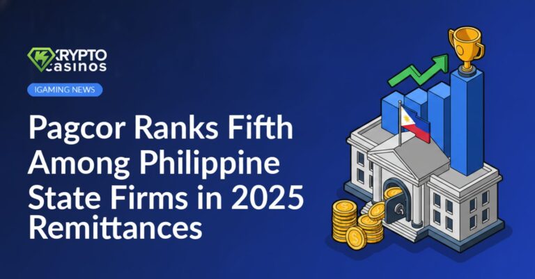 Government building with Philippine flag, stack of coins entering a vault, and bar chart topped with a gold trophy.