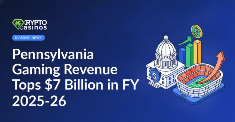 Capitol building with shield, rising dollar bar chart, smartphone displaying stadium and upward arrow on blue background
