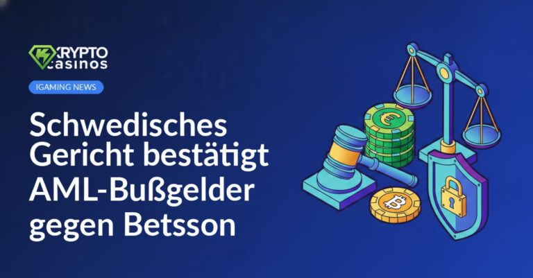 Schwedisches Gericht mit Richterhammer auf Holzpodest vor Betsson-Logo auf blauem Hintergrund.