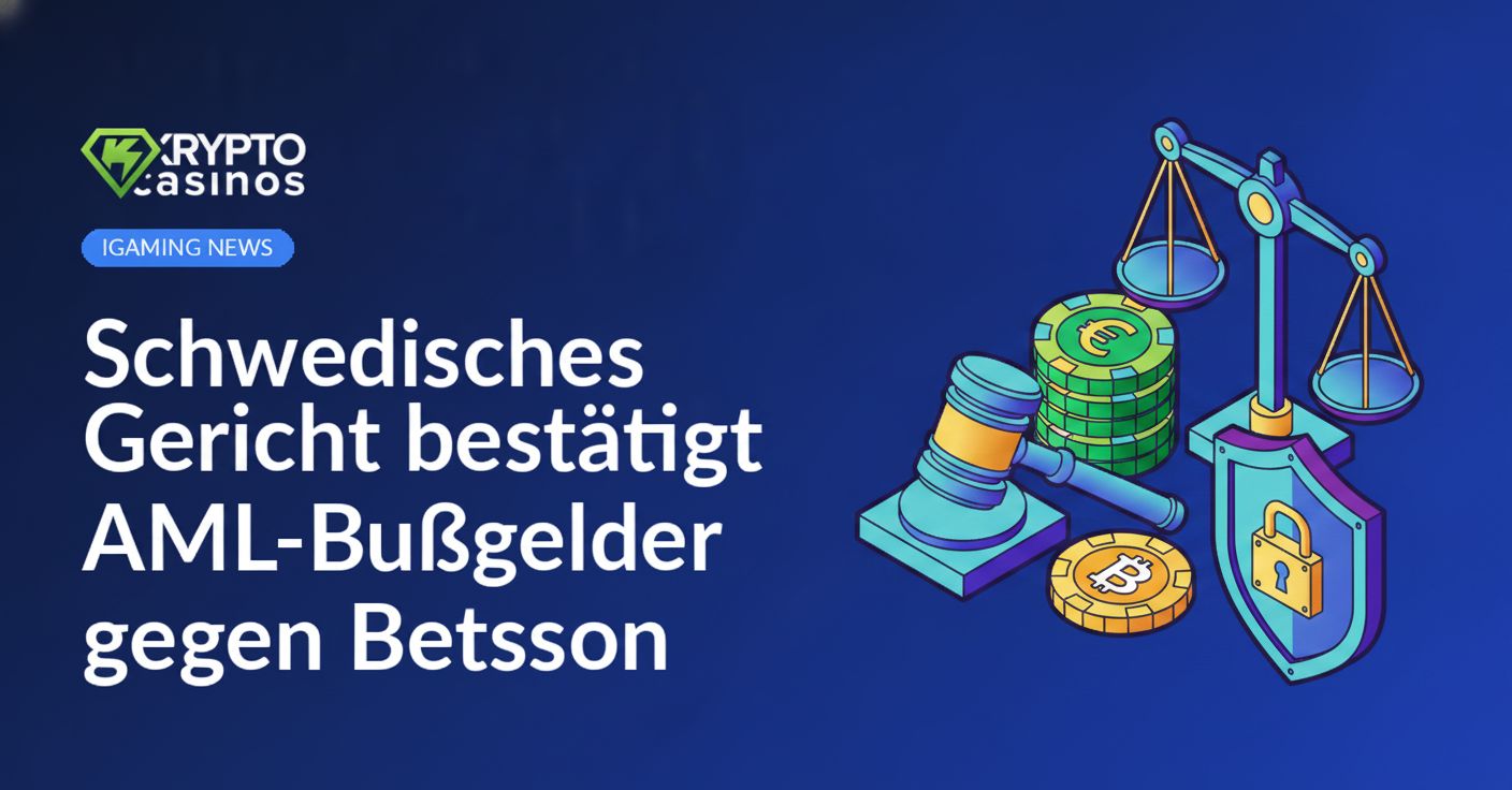 Schwedisches Gericht mit Richterhammer auf Holzpodest vor Betsson-Logo auf blauem Hintergrund.