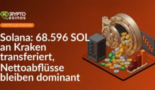 Offenes Tresorfach mit herausfallenden Münzen, neben Server-Rack und abfallendem Balkendiagramm auf Display.