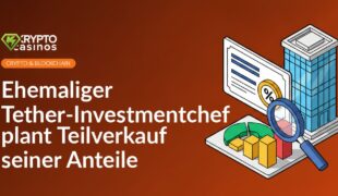 Aktienzertifikat mit Prozent-Symbol, modernes Bürogebäude und Lupe auf Finanzdiagramm im Hintergrund