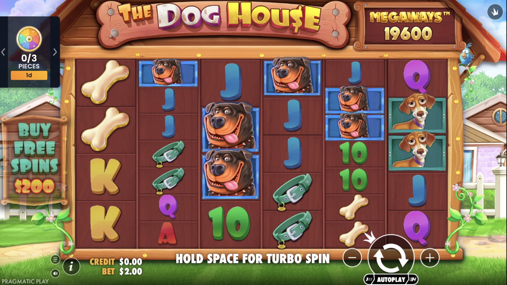 the dog house megaways slot with dog symbols, bones, collars and free spins option