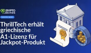 Zertifikat mit goldenem Siegel, klassisches Säulengebäude im Hintergrund, geöffneter Tresor mit goldenen Münzen innen.