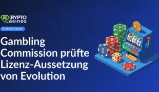 Nahaufnahme einer Hand, die Spielchips vor einem Automaten mit Evolution-Logo legt, im Casinoumfeld.