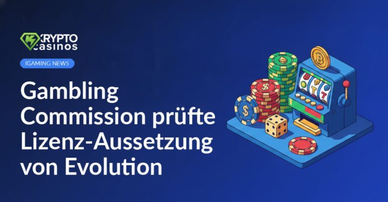 Nahaufnahme einer Hand, die Spielchips vor einem Automaten mit Evolution-Logo legt, im Casinoumfeld.
