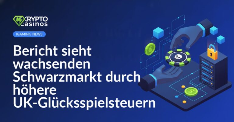 Münzen und Spielkarten liegen auf einem dunklen Tisch, im Hintergrund verschwommene Geldscheine und Schatten.