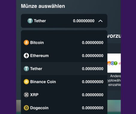 Vave DE Einzahlungsauswahl Krypto Coins