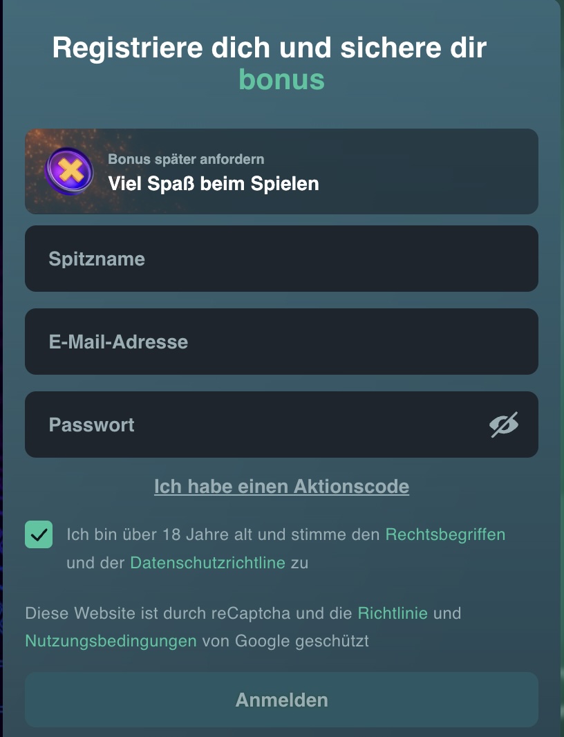 Das Bild zeigt die Registrierungsmaske bei Vave DE