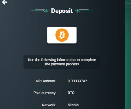 how-to screenshot showing the minimum deposit in BTC at Vave casino