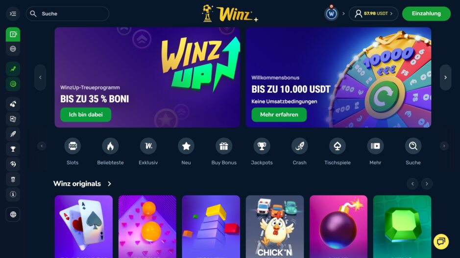 Screenshot der Homepage von Winz.io