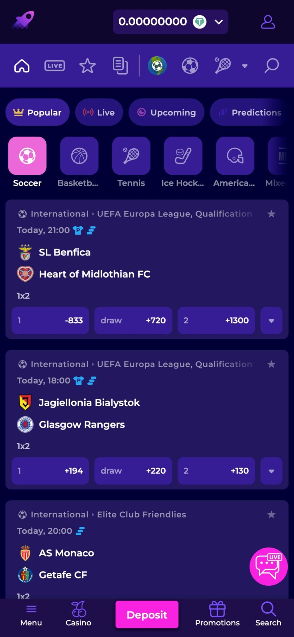 Sportsbetting through Crashino EN