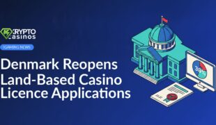 Government building beside a stamped casino license document and a desktop monitor displaying a 38% pie chart.