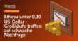Abwärtstrend-Diagramm, hohe Münzstapel drücken gegen Mauern, dunkler Hintergrund mit rotem Chartverlauf.