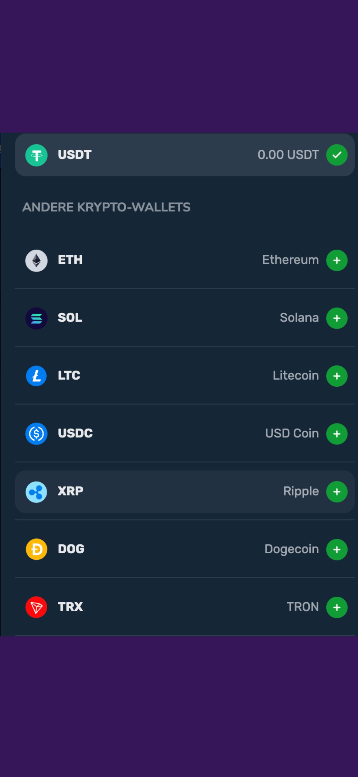 Das Bild zeigt eine Auswahl an Kryptocoins in einem Online Casino in der Schweiz