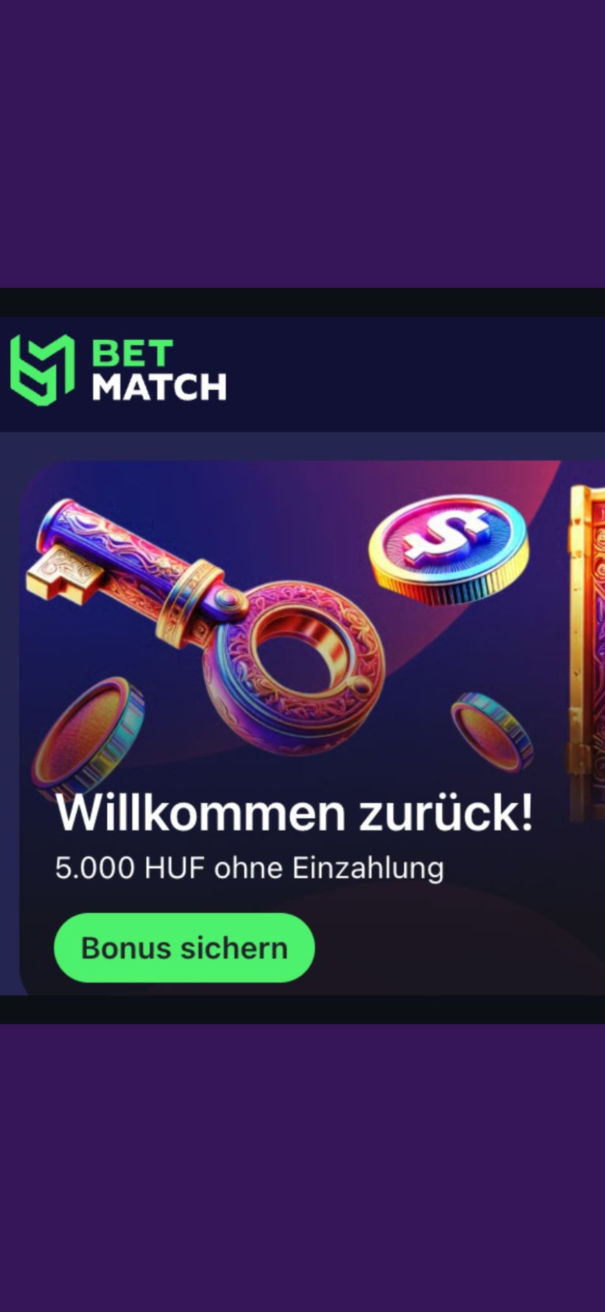 Das Bild zeigt das Bonusangebot von Bet Match CH