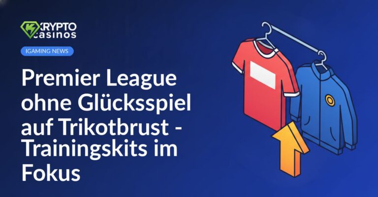 Fußballtrikot mit leerem Brustfeld, Trainingsjacke an Bügel mit Ärmellogo, großer Pfeil zeigt Richtung rechts