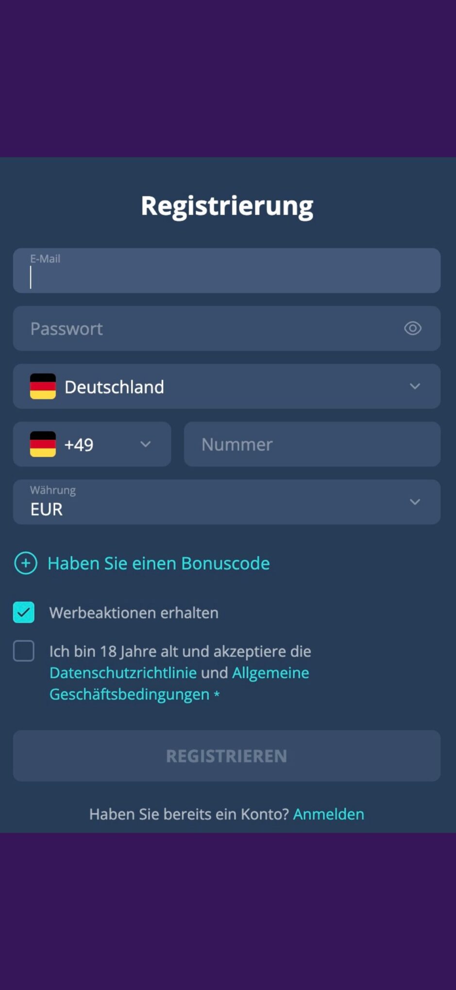 Das Bild zeigt, wie man sich bei einem VPN Casino anmeldet