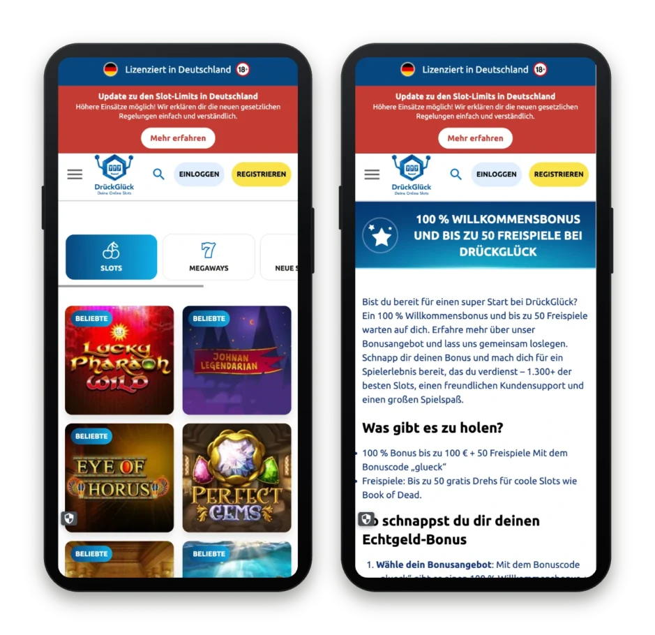 Handy-Screenshot im DrückGlück Casino