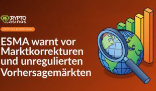 Eine Lupe und eine Weltkugel im Vordergrund, dahinter ein Finanzchart mit auf- und absteigenden Kurslinien.
