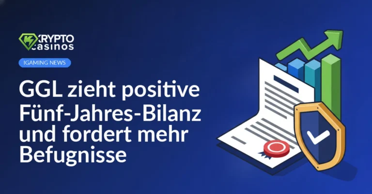 Offizielles Dokument mit Stempel, daneben ein aufsteigendes Balkendiagramm und ein Schutzschild.