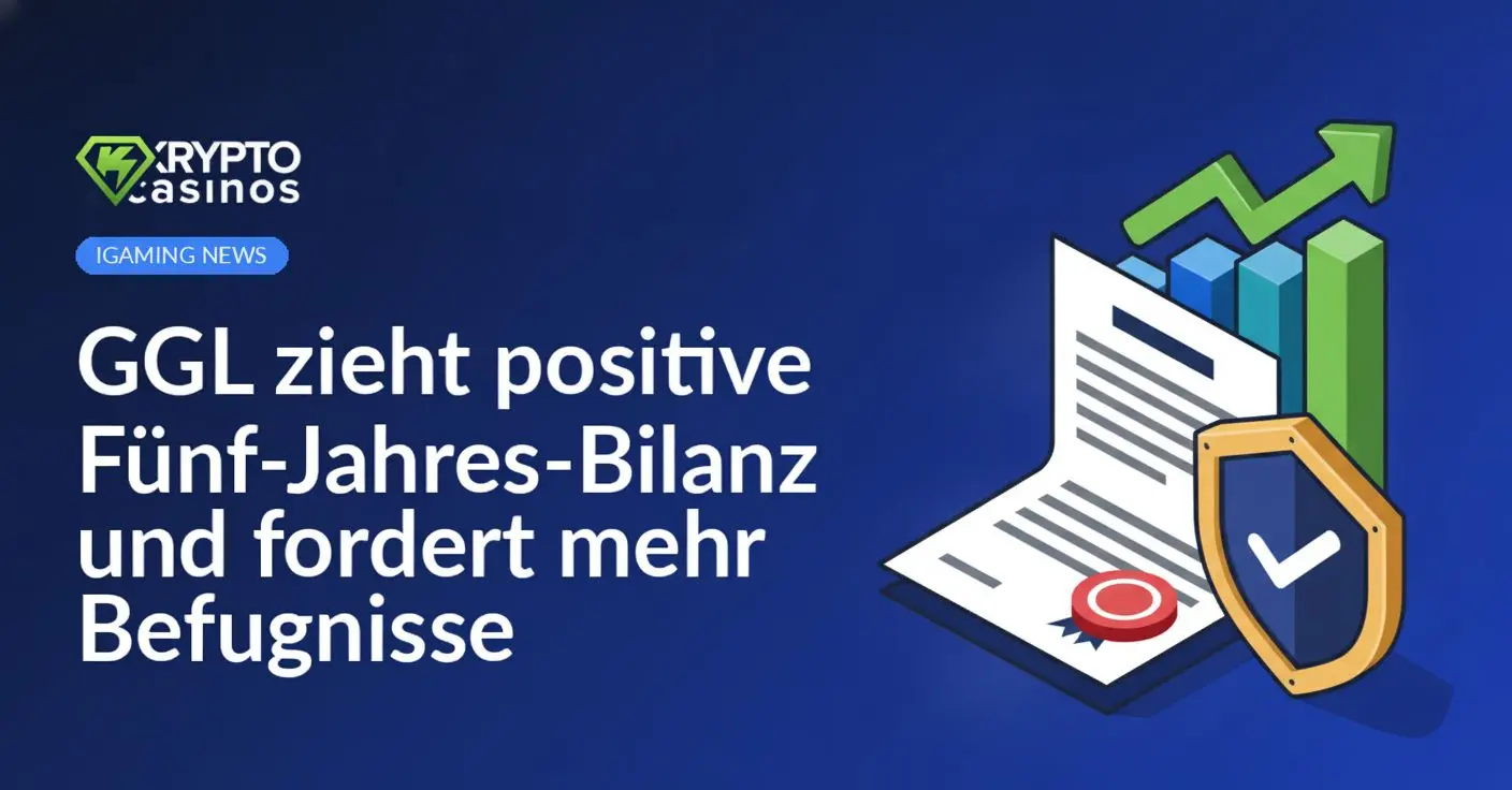 Offizielles Dokument mit Stempel, daneben ein aufsteigendes Balkendiagramm und ein Schutzschild.