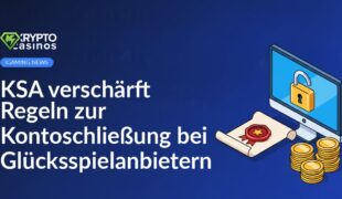 Dokument mit rotem Siegel, Computerbildschirm mit offenem Vorhängeschloss und ein Stapel Goldmünzen.
