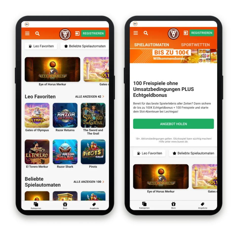 Mobiler Screenshot vom LeoVegas
