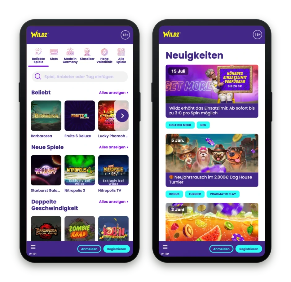 Wildz als Mobile Alternative zu Casinos ohne LUGAS