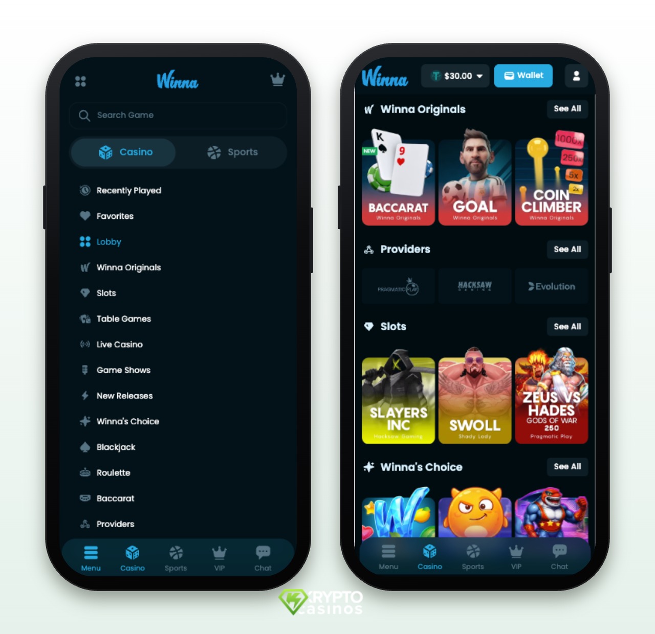Mobiler Screenshot aus unserem Winna Casino Testbericht